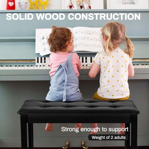 DEARJAG Piano Chair with Storage Piano Stool and Upholstery Wooden Keyboard Piano Duet Seat, Waterproof and Non-Slip, Black
