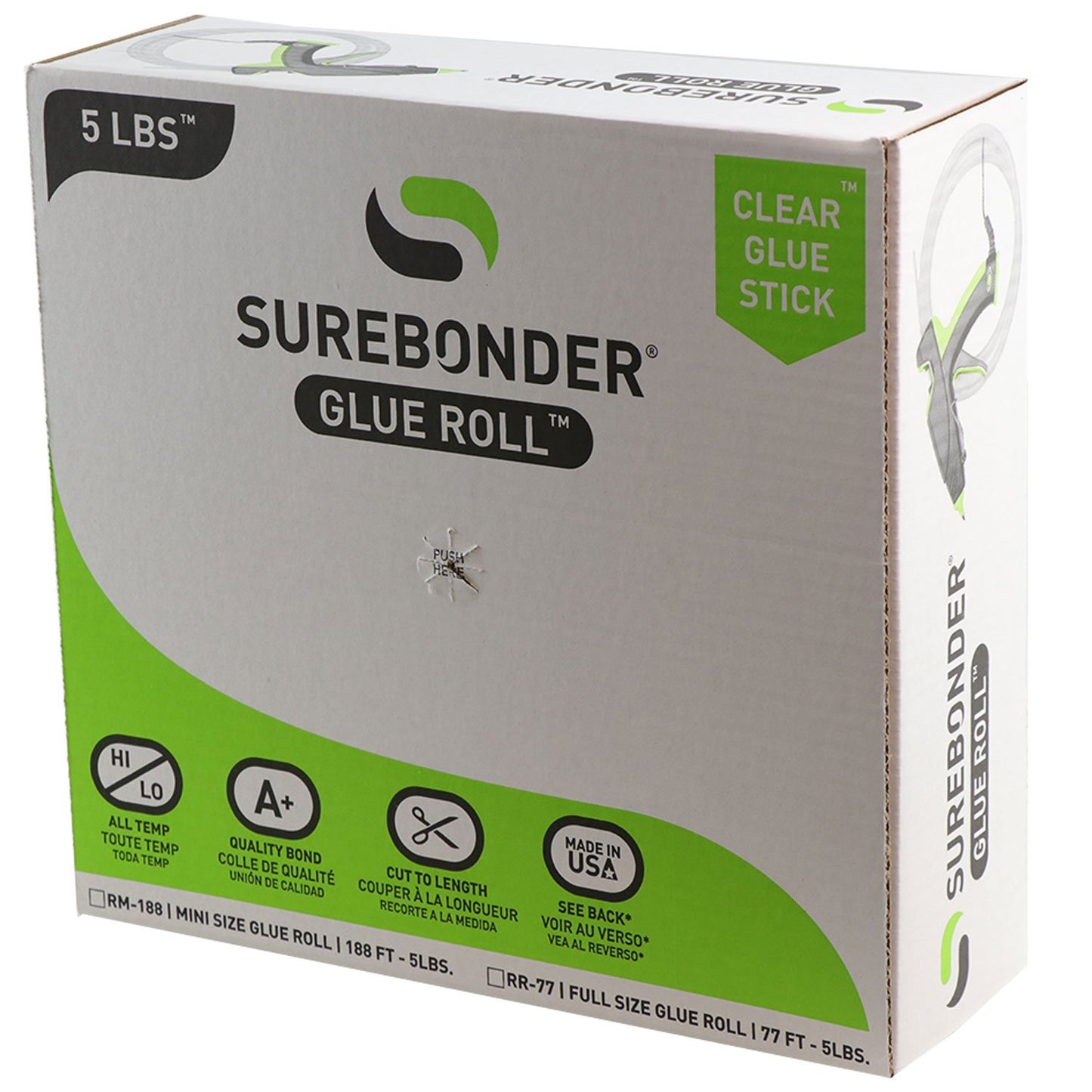 Surebonder RR-77 Full Size 77 ft. Clear All Temperature Hot Glue Stick Roll/Rope for Continuous Gluing, 7/16" x 77' - 5 lb Box