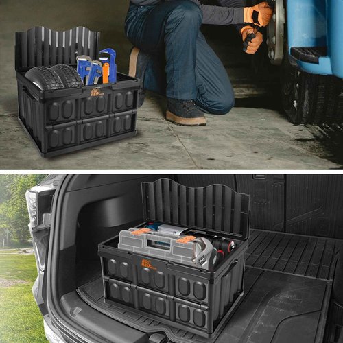 BIG RED Collapsible and Stackable Storage Baskets with Handles: Folding Storage Containers for Organizing Tools, Books, Food, Drinks, Camping & Transport - 45L (3 Pack), Black