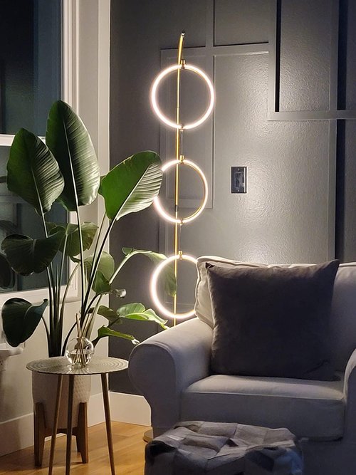 Brightech Nova 74 in. Antique Brass Industrial 3-Light LED Energy Efficient Floor Lamp with Built-in 3-Way Dimmer Function FL-NVA-BRS