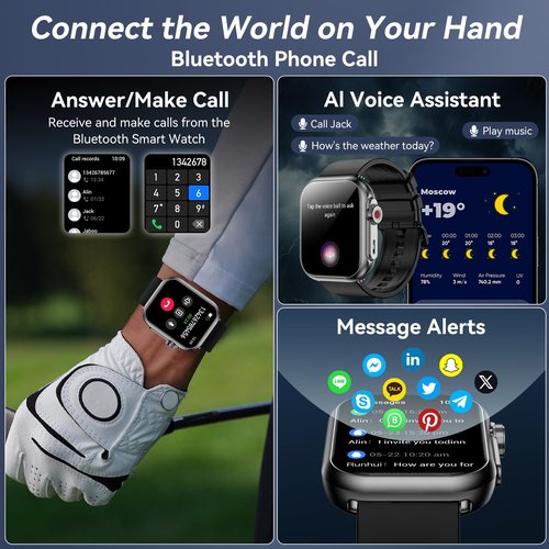 Smart Watch for Men Women, 1000mAh Battery 100-Day Standby Time, 1.85" HD Screen Fitness Tracker, 110+ Sport Modes, IP68 Waterproof, Heart Rate/Sleep Monitor, Fitness Watch for Android/iOS(Black)