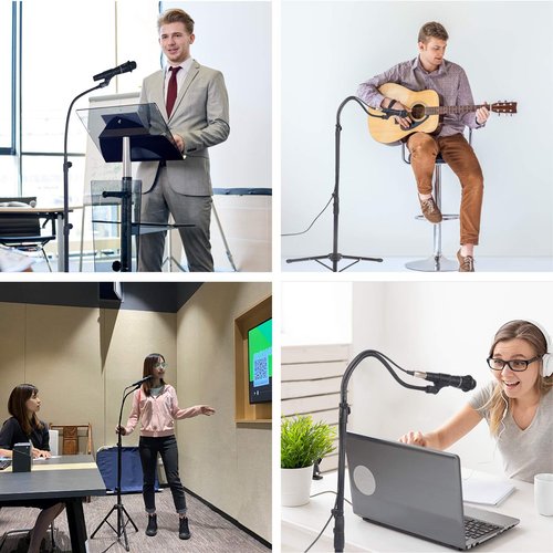 Microphone Stand Boom Mic Stand-Kangziliang Mike Stand Gooseneck Microphone Stand Tripod Adjustable Height 3'- 6' with Mic Clips and 3/8" - 5/8" Adapter for Singing,Most Mics