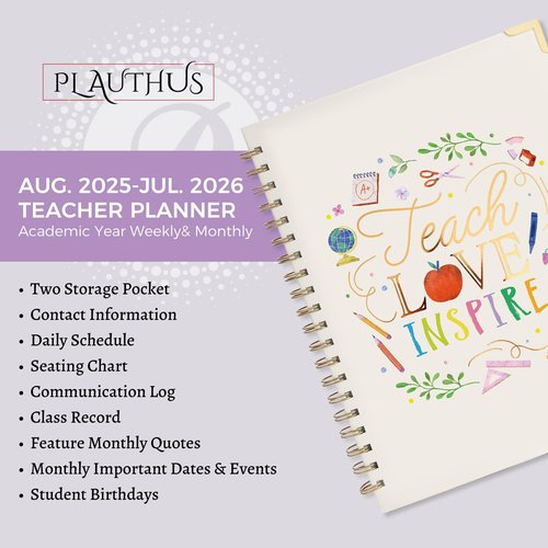 Teacher Planner 2025-2026 Academic Year, Weekly & Monthly Teacher Lesson Planner from AUG. 2025-JUL. 2026, Storage Pocket, Gold Foil Cover, Monthly Quotes，Stickers, Laminated Tabs（8.5" x 11"）