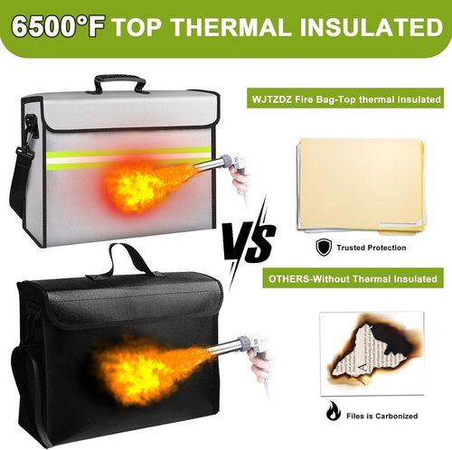 Fireproof Money Bags | 6500°F Fireproof Document Box with Waterproof Zipper & Removable Folder (14.2”x 9.6”x 4.1”)