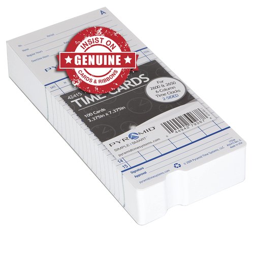 Pyramid Time Systems - Authentic Time Cards (42415) for Pyramid Models 2500, 2500K1, 2600 and 2650 Aligning Time Clocks, Double Sided Time Sheets (3.38 x 7.44 in) - 100 Time Cards - Blue/Green