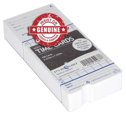 Pyramid Time Systems - Authentic Time Cards (42415MB) for Pyramid Models 2500, 2500K1, 2600 and 2650 Aligning Time Clocks, Double Sided Time Sheets (3.38 x 7.44 In) - 1000 Time Cards - Blue/Green