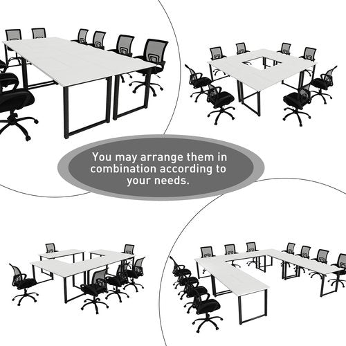 Bonzy Home 12FT Conference Table, Modern Large Meeting Table Office Desks for 16 Person, Long Rectangle Table with Sturdy Metal Frame, 4 PCS, 142" D x 64" W x 30" H, White