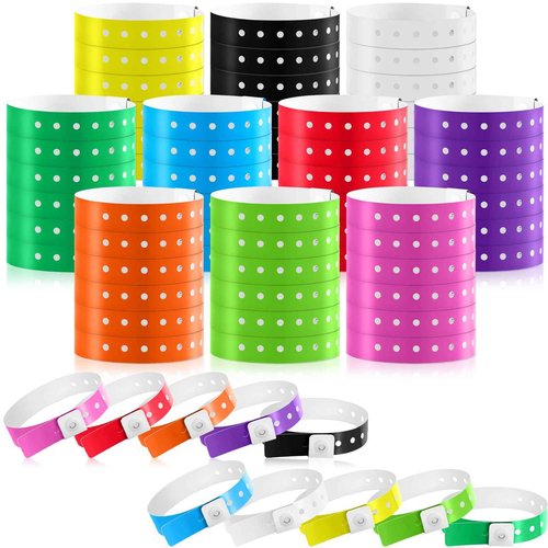 Henoyso 1000 Pcs Plastic Wristbands for Events Plastic Bracelet for Events Multicolor Vinyl Wristband Plastic Arm Band Identification Wristband with Snap for Party Club Festival Music Meeting School