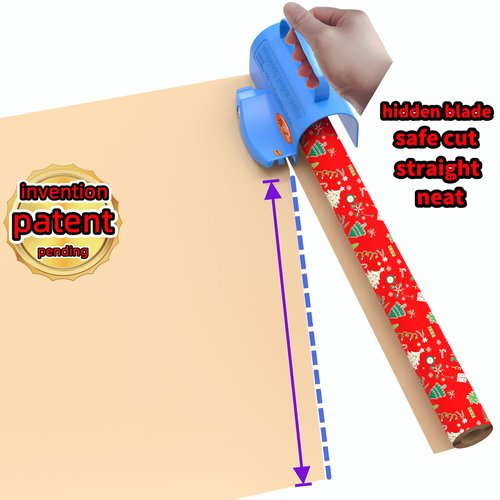 PERFYCUT Wrapping Paper Cutter with 3 Replaceable Blade Sets for Birthday Paper Gift Wrapping Paper Roll Cutter with Handle Christmas Wrapping Paper Cutter Tool Tube Holder Slidding Slicing.