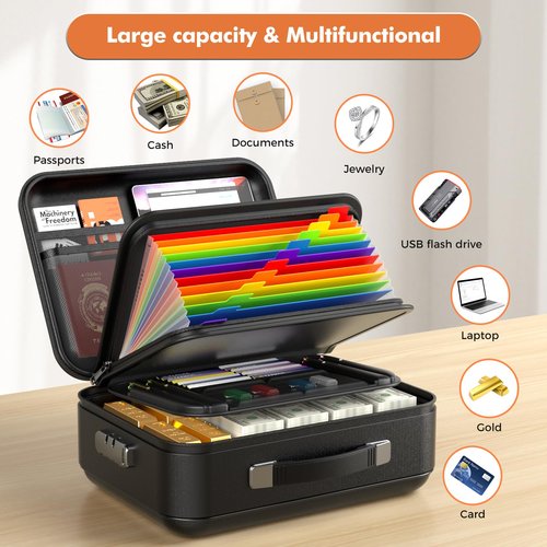 BABYILE Fireproof Document Box, Hard-Shell Case Fireproof File Organizer with Lock, Fireproof Safe for Home Travel, Fireproof Water Resistant Safe Box for Important Documents, Certificates,Passports