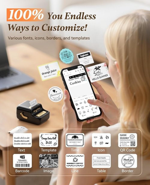 NIIMBOT B21 Label Maker - Portable Inkless Thermal Printer for Home/Office | Includes 50x30mm White Labels