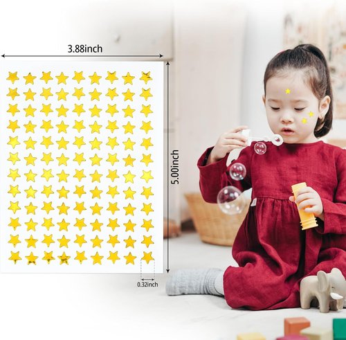 Gold Star Stickers by [Brand Name] - 0.3" Diameter, 1080 Pcs on 10 Sheets - Perfect for Reward Charts