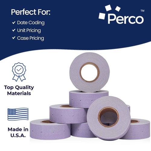 Perco 2 Line Lavender Labels - 8 Rolls, 1 Sleeve, 6,000 Blank Price and Date Gun Labels for Perco 2 Line Price and Date Guns - Made in USA