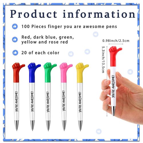 Fumete 100 Pcs You're Awesome Thumbs up Pens Thank You Gifts Inspirational Quotes Fun Employee Appreciation Ballpoint Pen Bulk for Back to School Student Teacher Nurse Coworker