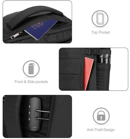 Tzowla 40L Expandable Travel Laptop Backpack for Men Women Carry on Flight Approved,Large Capacity Anti Theft Backpacks with USB/Type C Charging Port,Personal Item Bag Fit 17.3" Computer（Black