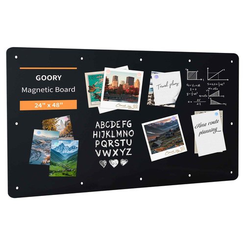 GOORY Magnetic Wall Board - 24" x 48" - Memo & Vision Bulletin Board for Home, Office and Classroom - Pre-drilled Mounting Screws Large Frameless Magnet Black Wall Board