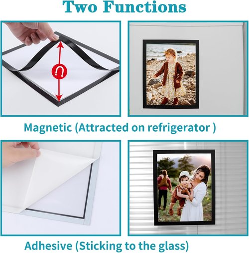 CRUGLA Magnetic Picture Frames - 30 Packs of 8x10 Self-Adhesive Black Photo Frames for Refrigerator