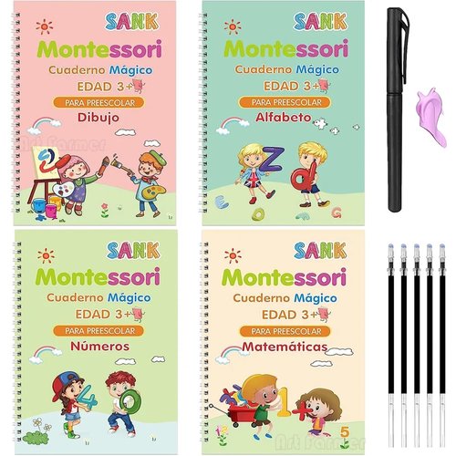 Spanish Magic Books Learning Lettering in Tracing Workbook for Kids Reusable Notebooks for Children Spanish Montessori Writing(4 Books)