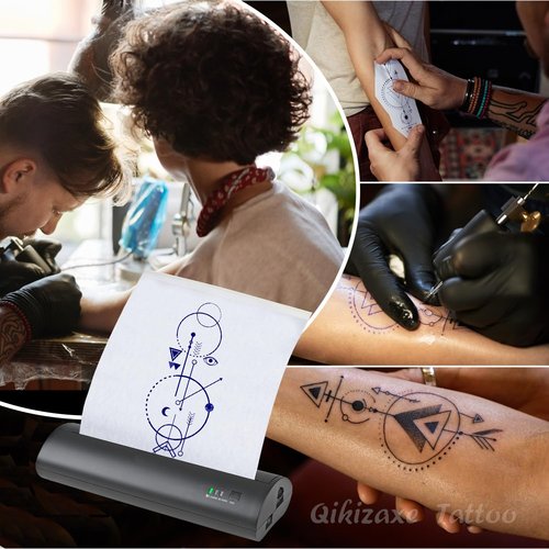 QIKIZAXE Wireless Tattoo Transfer Printer, Stencil Machine with 10pcs Transfer Paper, Portable Rechargeable Tattoo Thermal Copier, Compatible for iOS ＆ Android Phone,Laptop & iPad (Storage Box Set)