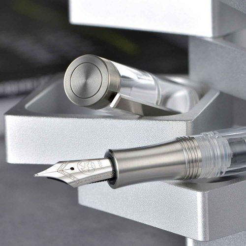 Asvine V200 Titanium Fountain Pen Vacuum Filling, Bock Broad Nib Clear Transparent Acrylic Smooth Writing Pen Case Set