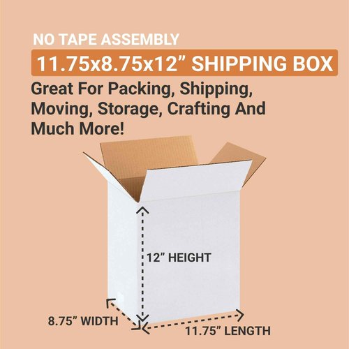 AVIDITI White Shipping Boxes 11.25"L x 8.75"W x 12"H (25 Pack) Small Medium Mailing Box for Small Business Packaging, Mailers, Gifts & Storage