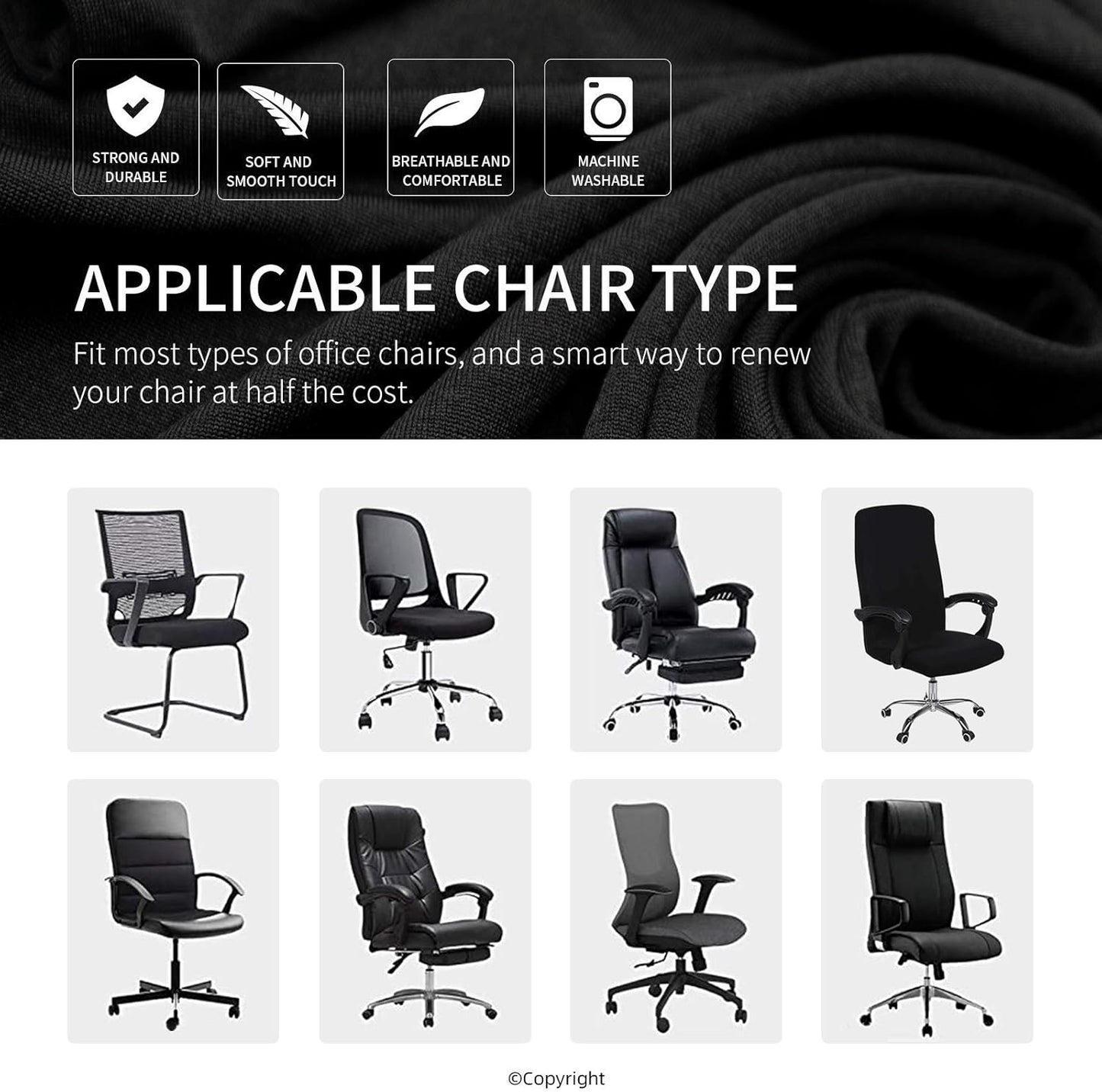 Skiennix Elastic Computer Chair Cover - Durable Zipper, Washable & Protective | Universal Fit for Pets