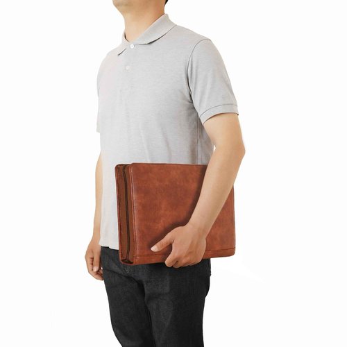 Handmade Leather Portfolio, Embossed Vegan Leather Padfolio Folio, Zipper Portfolio with A4 Letter Sized, Writing Pad Holder, Gifts for Women/Men, Brown