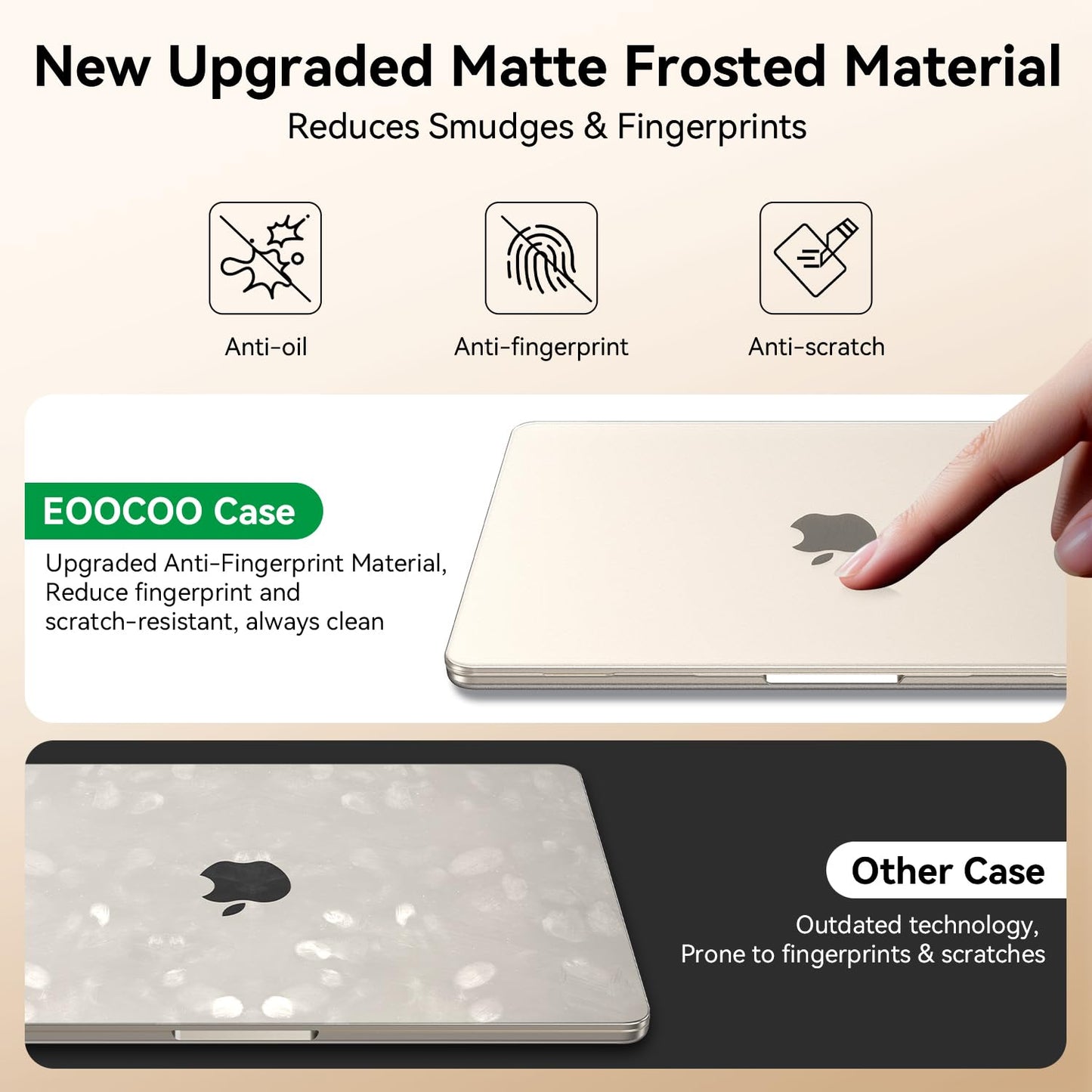 EooCoo Compatible with MacBook Air 13 inch Case M5 2026-2022 M4 M3 M2 A3449 A3240 A3113 A2681, Upgrade Matte, Scratch Resistant, Sturdy Protective Hard Shell for Mac Air 13.6 inch Case, Starlight