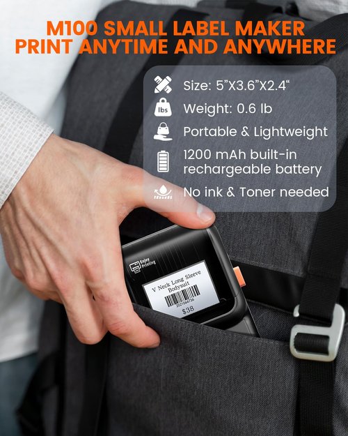 Ponek Label Maker Machine with Tape, M100 Bluetooth Label Printer, Versatile App with 2000 Icons and 300 Templates, Address Label Maker for Small Business, Office, Home, Kids School Items, Black