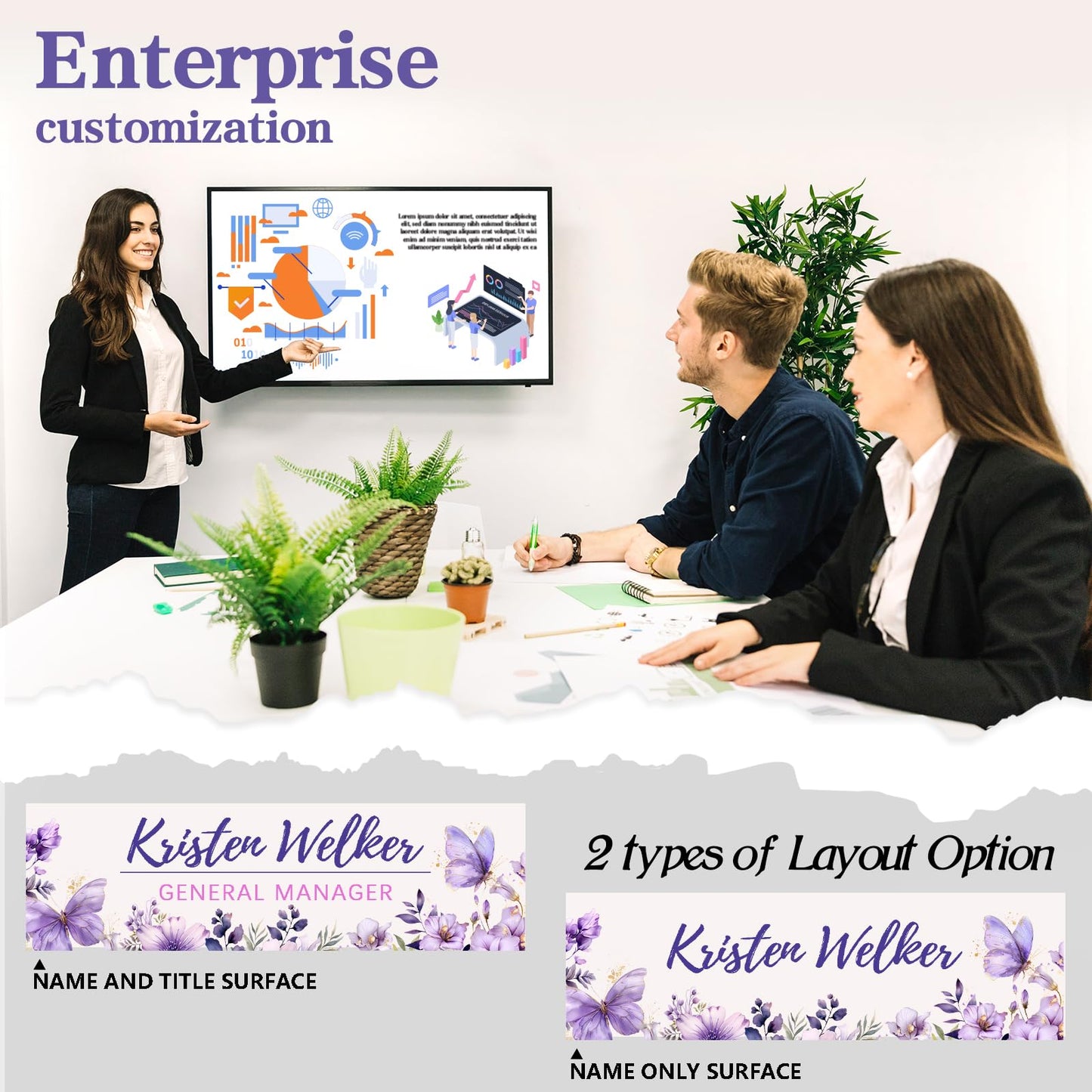 Custom Office Name Plate for Desk - Desk Name Plate Personalized Gifts for Coworkers, Boss, Employees, Teacher, Nurse - Office Desk Decor for Women Men - Employee Appreciation Gifts (Purple Garden)