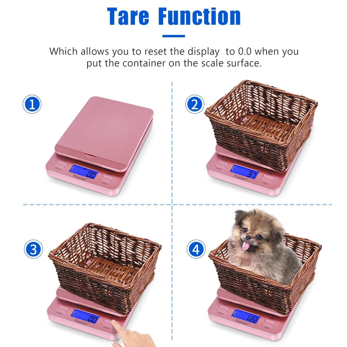 Fuzion Shipping Scale, Digital Postage Scale for Packages 86 lb/0.1oz with Hold and Tare, Postal Scale with Flip Holder, Package Scale for Small Business, Battery & AC Adapter, Rose Gold