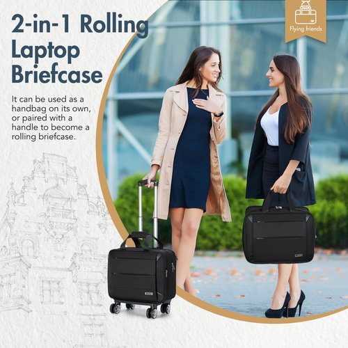 Lekebobor Rolling Laptop Bag - Rolling Laptop Briefcase on Wheels for Women/Men Fits Up to 15.6Inch, Water Resistant for Travel Work and Business (Black)