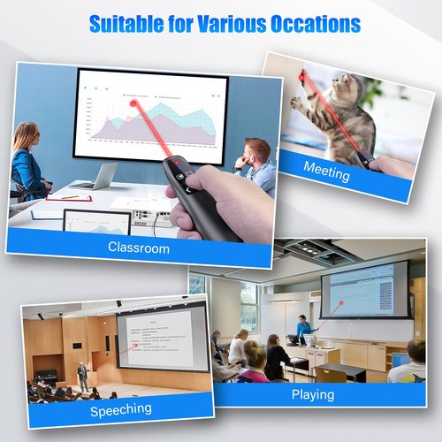 2-in-1 USB Type C Presentation Clicker, Clicker for PowerPoint Presentations, Rechargeable Wireless Presenter Remote, Pointer RF 2.4GHz USB PowerPoint Clicker Slide Advancer with Volume Control