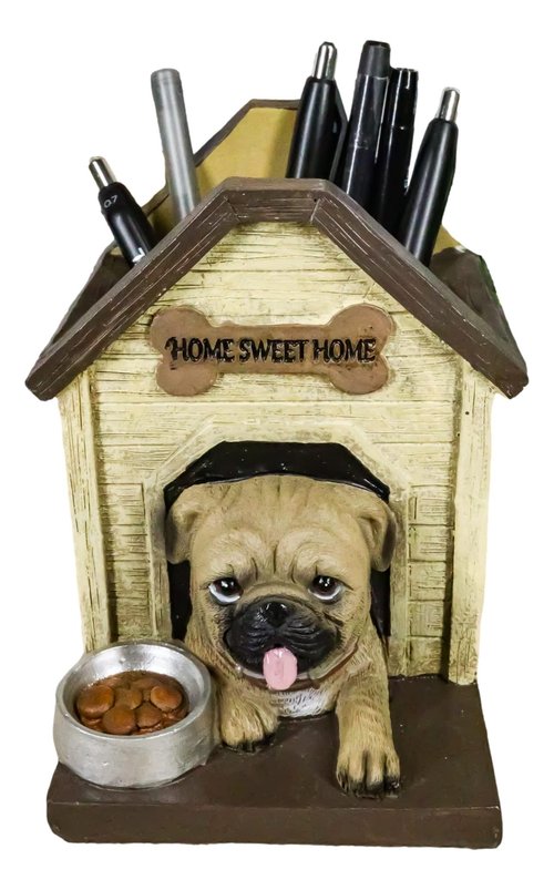 Ebros Gift Adorable Pugsie Puppy Pug Dog Sitting in Doghouse Kennel with Treat Bowl Stationery Pen Pencil Holder Caddy Organizer Figurine Pet Pal Labradors Collectible for Desk Study Office