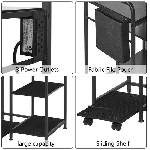 Sedegn Home Printer Stand with Charging Station, 24x18 Inches Stands for Large Printer, Printer Shredder Stand with Storage for Home Office, Table for Fax Machine/PC Tower (Black)