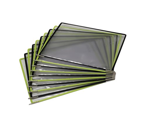 Tarifold Wall Mount Reference System with 10 Double-Sided Green & Black-Framed Display Pockets - 20 Sheet Capacity - Letter-Size (WBL291)