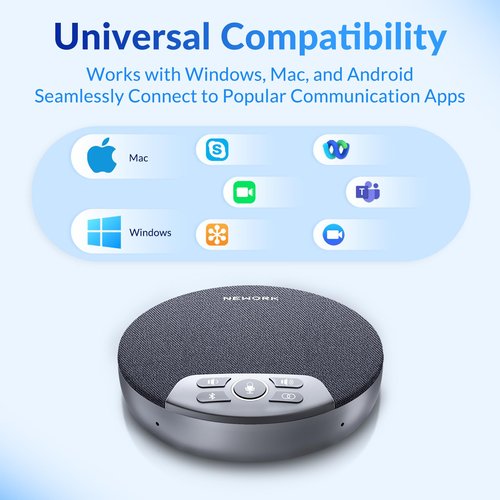 NEWORK Bluetooth Conference Speakerphone with 4 Microphones, 3M Voice Pickup, Bluetooth/USB-C/Dongle Connections, 2600mAh Battery for 6H Use, Dual Device Daisy Chain, Compatible with Windows/macOS