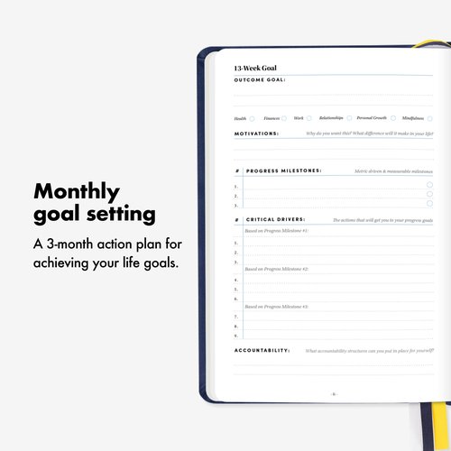 BestSelf 13-Week Self Journal & Goal Planner – Undated Daily ADHD-Friendly Journal for Men & Women | Productivity, Gratitude, Reflection & Habit Tracker | 2025 Life Organizer with Prompts, Grey Mist