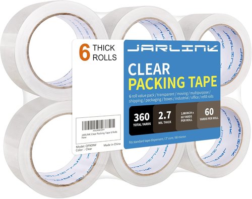 JARLINK Heavy Duty Clear Packing Tape - 6 Rolls, 2.7mil Thick, 1.88" Wide, 360 Yards Total for Shipping & Moving