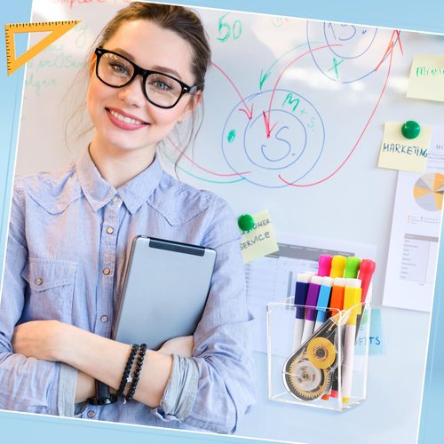 Threehoney 4 Pack Wall Marker Holder, Dry Erase Marker Holder with 3 Compartments Acrylic Clear Organizer for Remotes, Pens, Makeup, Markers for Whiteboard Fridge Locker 2 Sizes