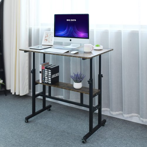 AIZ Mobile Standing Desk, Adjustable Computer Desk Rolling Laptop Cart on Wheels Home Office Computer Workstation, Portable Laptop Stand Tall Table for Standing or Sitting, 39.4" x 23.6"