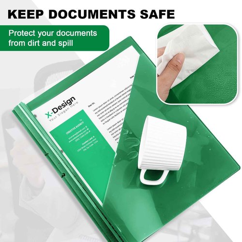 Teling 24 Pcs Clear Report Cover with 3 Prongs, Plastic Report Presentation Folders 90 Sheet Capacity Resume Document Covers for School Office(Green)