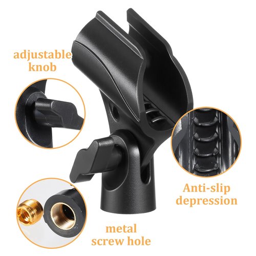 2 Pcs Universal Microphone Clip, Microphone Holder Adjustable Mic Holder for Microphones with 5/8" Male to 3/8" Female Screw Adapter