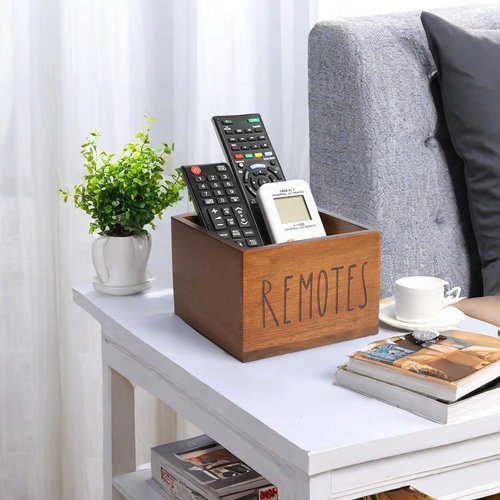 LBEMEY Acacia Wood Remote Holder, Control Organizer for TV - Home, Living Room, Bedroom - Wooden Remote Box (Brown, M, 3+ Remotes)