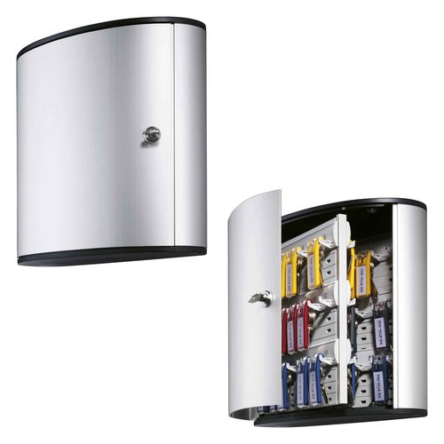 Durable Key Safe Box 54 - Wall Mounted Lockable Key Holder Cabinet Holds 54 Key Clip Keys with Secure Key Lock - Aluminum Silver Key Safe Including 6 Key Clip Tags
