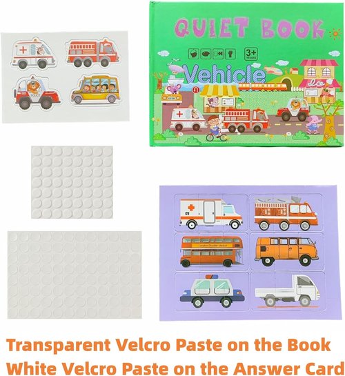 Skiennix 4 Pack DIY Busy Book - Montessori Quiet Book with Animal, Vehicle, Number & Fruit Activities for Toddlers