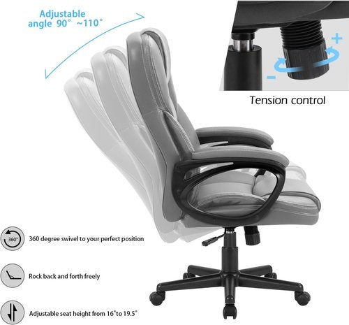 Furmax Executive Office Chair - High Back Adjustable Swivel Desk Chair with Lumbar Support | Gray PU Leather