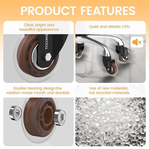 Upgraded 3 Inch Office Chair Wheels Set of 5,Transparent Rubber Replacement Caster Wheel for Carpet & Hardwood Floors, Heavy Duty Caster, Quiet Smooth Rolling Office Chair Casters, Not for 1KEA Chairs