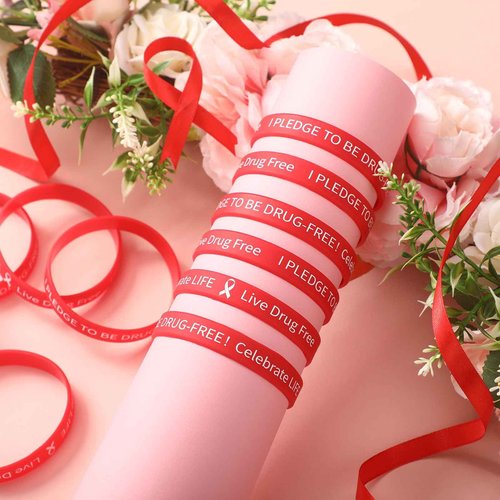 Libima 800 Pcs Live Drug Free Wristband Bulk Red Ribbon Week Wristbands Silicone Red Ribbon Awareness Bracelets Unisex Rubber Wrist Bands for Anti Drugs Campaigns Events Men Women