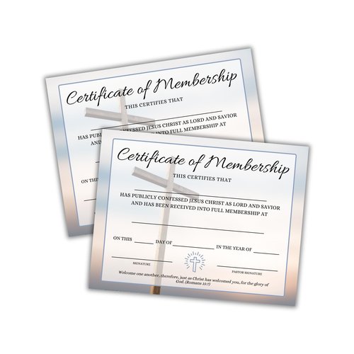 New Church Membership Certificate 30pk 8.5x11” Cross Modern Recognition to Frame Baptism Welcome Folder Dedication to Church Affirmation